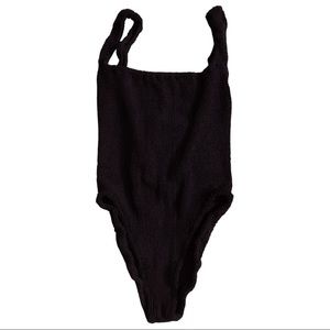 Hunza G Square Neck Swim in Black Crinkle OS